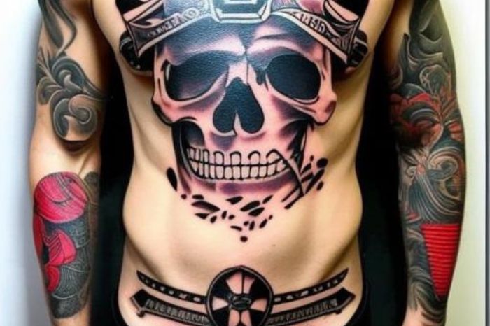 Ripped Skin Tattoo with Skull