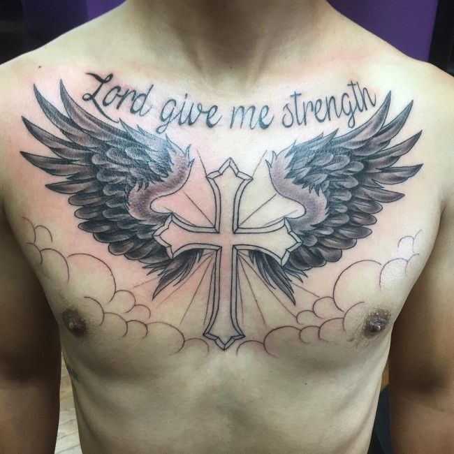 Ripped Skin Tattoo with Angel Wings